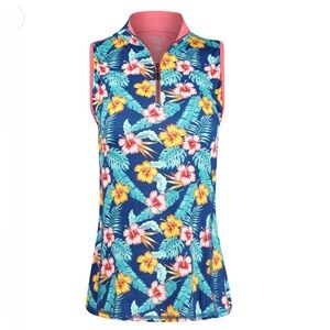 Luna Women's Floral Golf Polo- Blue